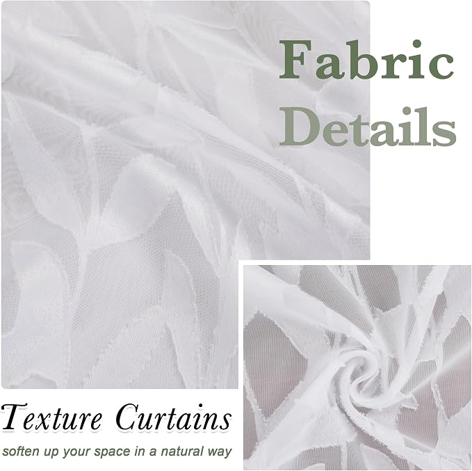 Lecloud Leia White Sheer Curtains 63 Inch Length 2 Panels, Rustic Light - Image 4