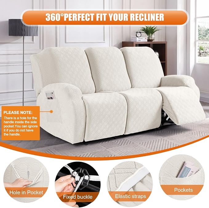 VANSOFY Recliner Cover, 3-Pieces Stretch Reclining Couch Covers - Image 5