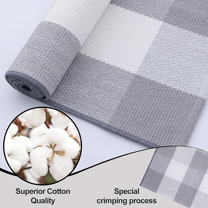 OLANLY Buffalo Plaid Rug 3' x 5' – Grey and White Cotton Checkered Doormat - Image 5