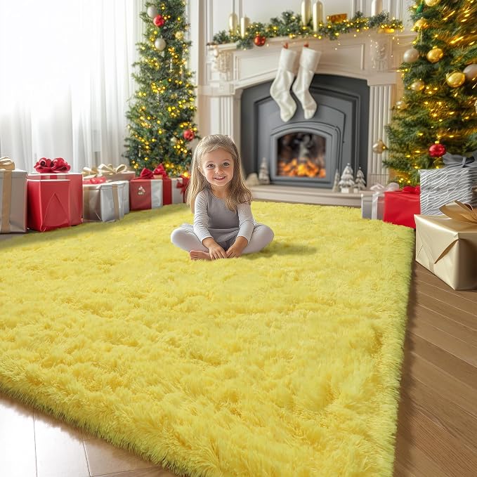 Amdrebio Yellow Area Rug for Bedroom Living Room, 5x7 Fluffy Fuzzy Plush Rugs by Amdrebio