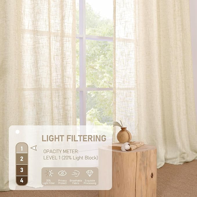 LAMIT Short Window Linen Curtains 36 Inch Length 2 Panels, 34 x 36 Inch - Image 5