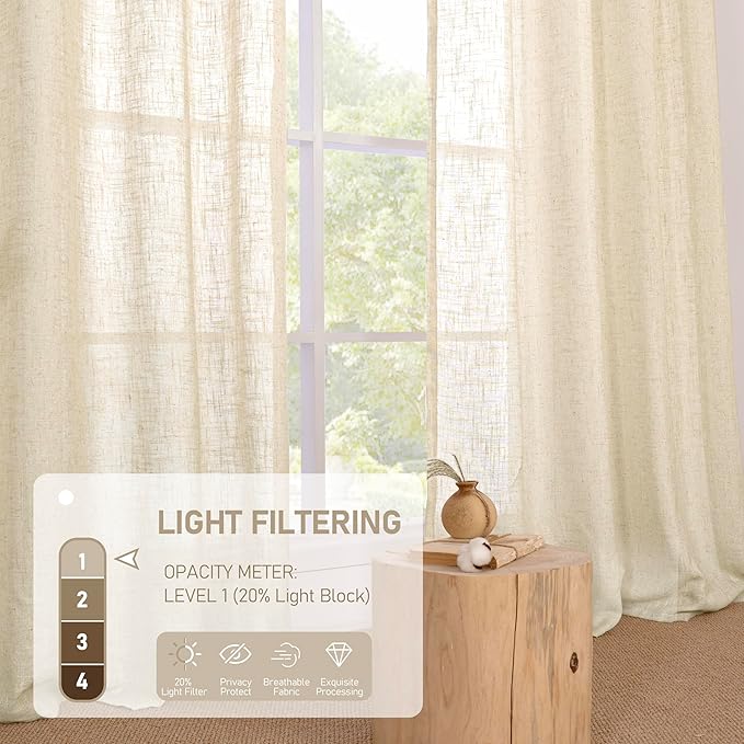 LAMIT Beige Linen Curtains for Living Room 78 Inch Length, Faux Linen Textured - Image 5