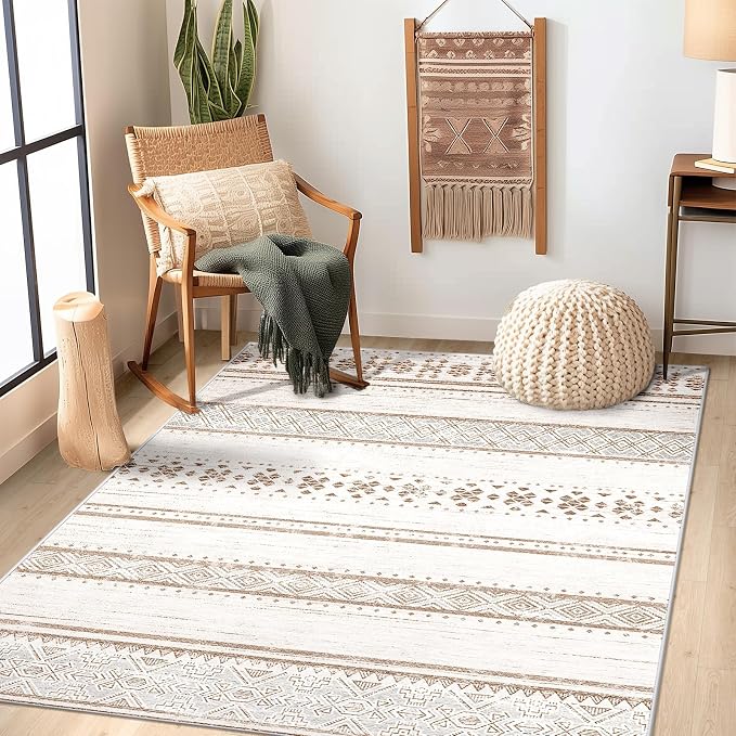 BESTSWEETIE 4x6 Area Rugs for Living Room Washable Moroccan Farmhouse Neutral by BESTSWEETIE