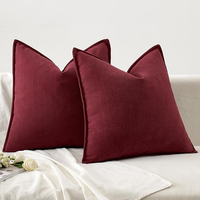 MIULEE Pack of 2 Burgundy Decorative Pillow Covers 18x18 Inch Soft Chenille - Image 6