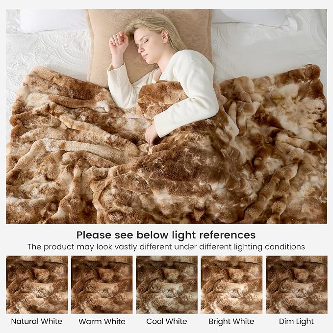 Cozy Bliss Deluxe Striped Rabbit Faux Fur Throw Blanket, Soft Fluffy Warm Plush - Image 9