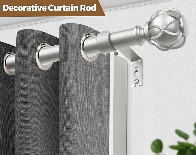 KAMANINA Silver Curtain Rods for Windows 72 to 144 Inches Long Heavy Duty - Image 5