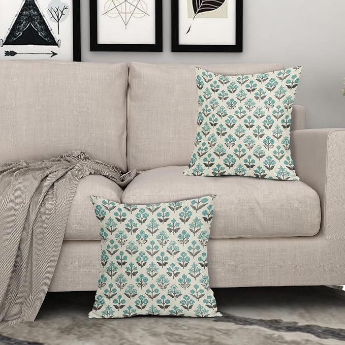 Black Teal Floral Pillow Covers 22x22 Inch Set of 2, Spring Summer Vintage - Image 3