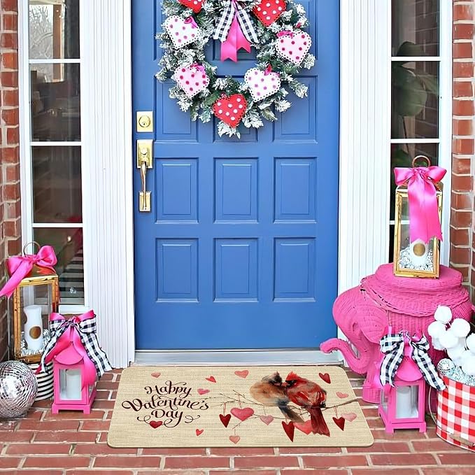 Valentines Day Door Mat, Cardinal Birds Love Hearts Indoor Outdoor Non-Slip - Image 6