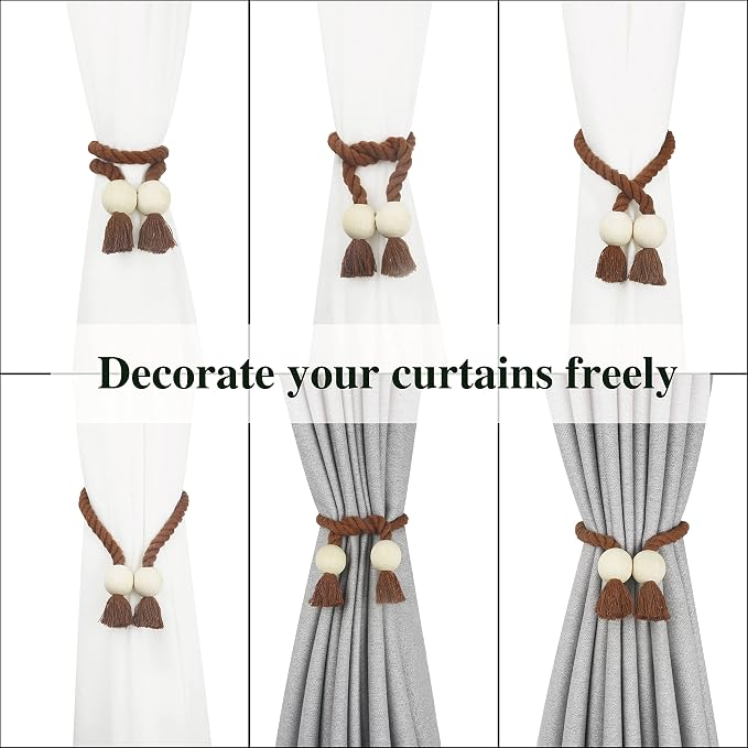 2 Pack Magnetic Curtain Tiebacks Cotton Hand Woven Tie Back Decorative Rope - Image 5