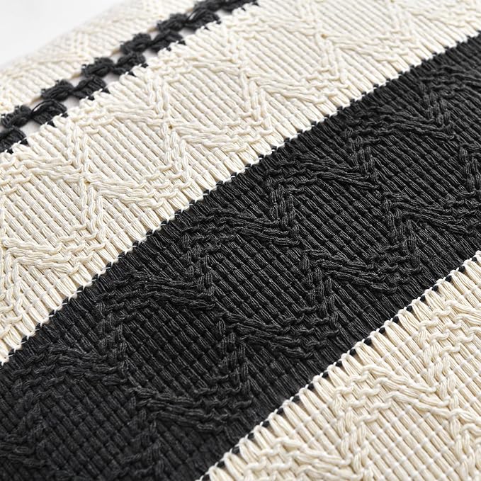 Fancy Homi Set of 1 Boho Black Lumbar Decorative Throw Pillow Cover 12x20 Inch - Image 4