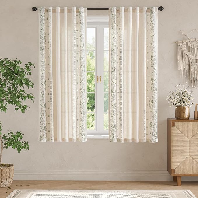 jinchan Winslow Linen Curtains for Bedroom 72 Inches Length Embroidered - Image 3