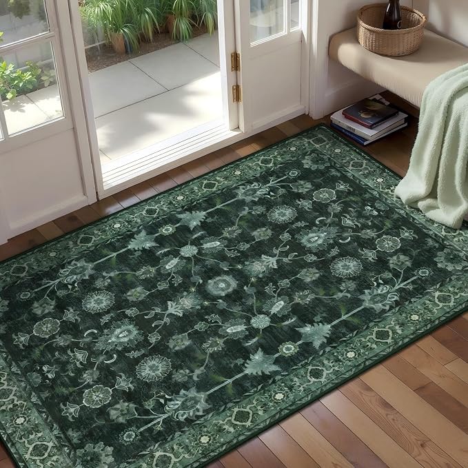 Tangsoo 2x4 Washable Entry Rug, Small Green Area Throw Rugs by Tangsoo