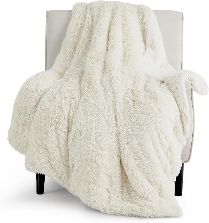 Bedsure GentleSoft Fuzzy Sherpa Faux Fur Twin Blanket Cream Cozy Gifts by BEDSURE