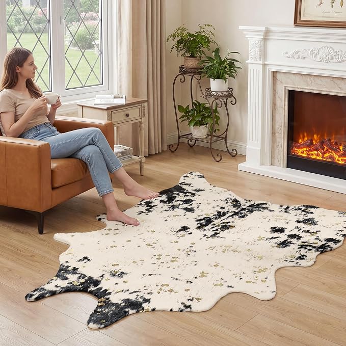 JONIYEAR Large Durable Faux Cowhide Area Rug 4.9 x 6.56 Feet, Premium Cow Print - Image 3