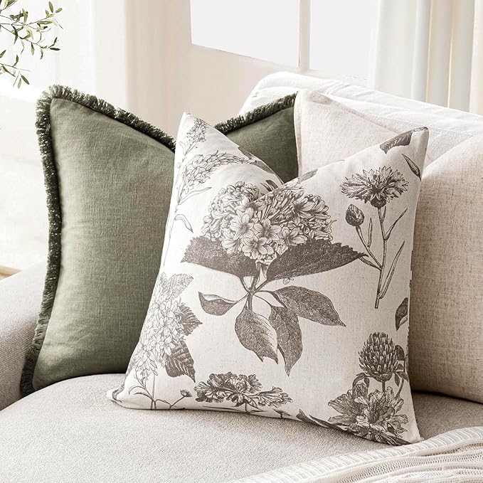 Foindtower Set of 2 Linen Floral Vintage Throw Pillow Covers Neutral Accent - Image 4