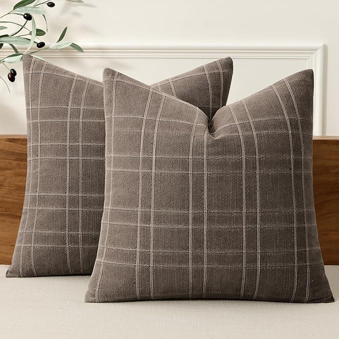 MIULEE Decorative Linen Check Throw Pillow Covers Neutral Farmhouse Vintage by MIULEE