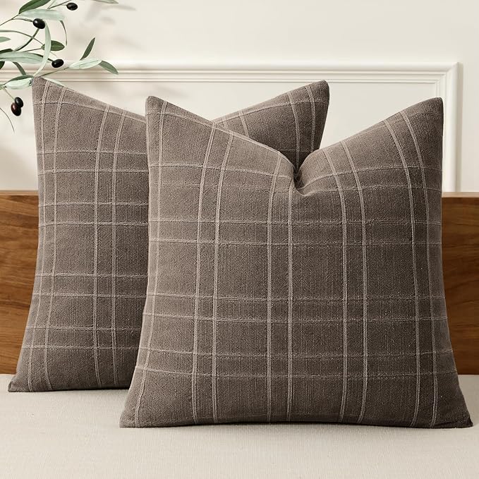 MIULEE Decorative Linen Check Euro Shams Throw Pillow Covers Neutral Farmhouse by MIULEE