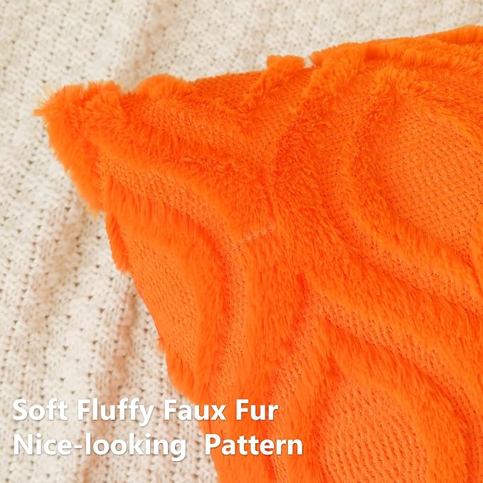 decorUhome Throw Pillow Covers 16x16 Inch Set of 2, Soft Plush Faux Wool Orange - Image 2