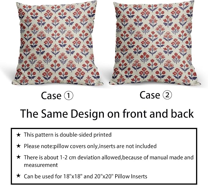 4th of July Patriotic Floral Block Print Pillow Covers 18x18 Inch Set of 2 - Image 6