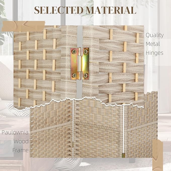 HOMCOM Room Divider, 6 Ft 3 Panel Folding Privacy Screen, Hand-Woven PP Wall - Image 5