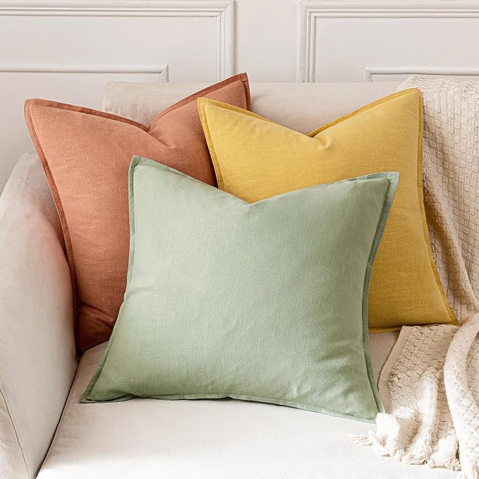 MIULEE Decorative Linen Euro Sham Pillow Covers 24x24 Yellow ​Boho Farmhouse​ - Image 4