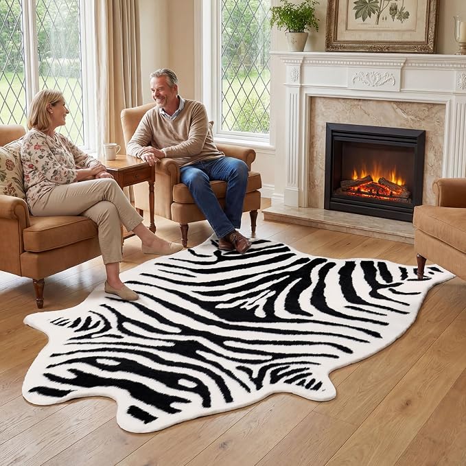 JONIYEAR Large Durable Faux Zebrahide Area Rug 4.9 x 6.56 Feet, Premium Zebra - Image 3