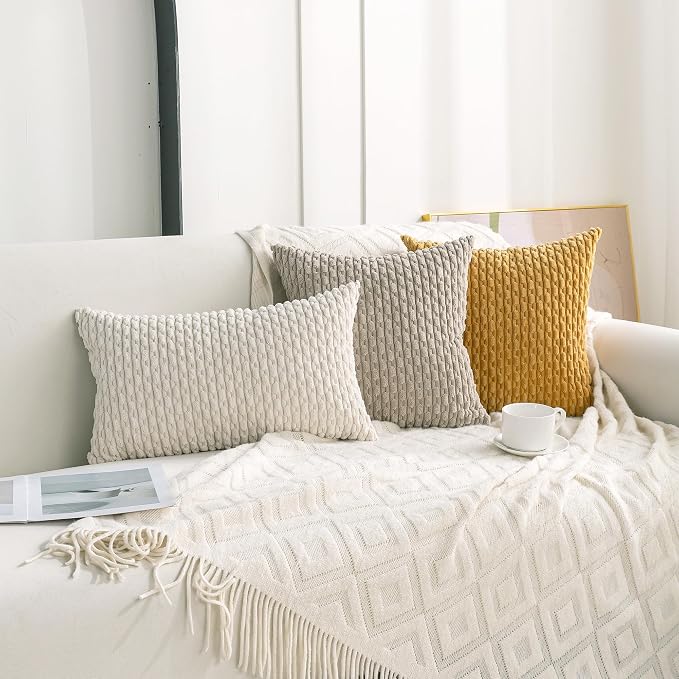 Set of 4 Mustard Yellow Decorative Throw Pillow Covers 20x20 Inch Corduroy - Image 3
