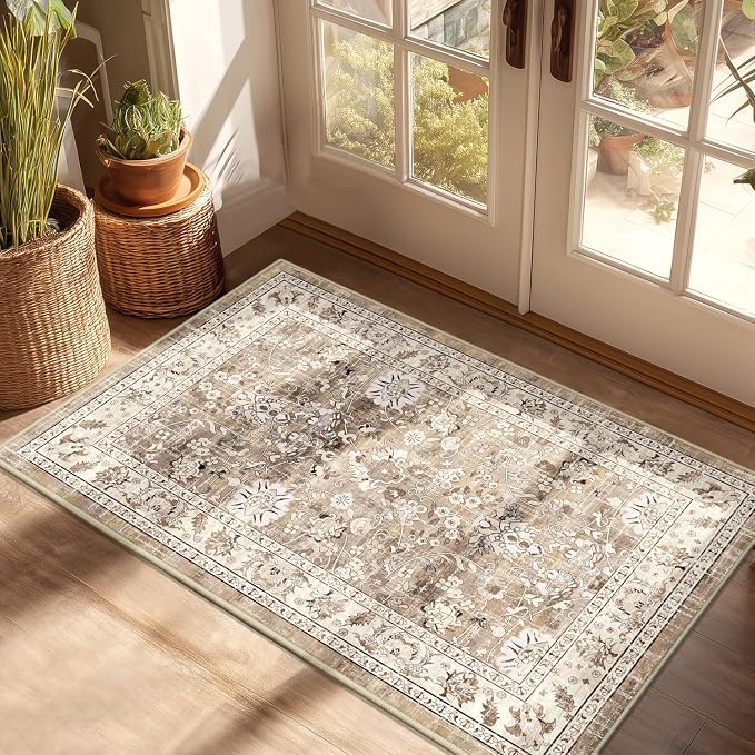 LOKHOM Washable Area Rug, 2x3 Non-Slip Hallway Rug Vintage Soft Small Kitchen by LOKHOM