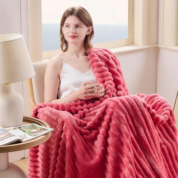 NEWCOSPLAY Super Soft Twin Blanket Coral Pink Premium Silky Flannel Fleece 3D - Image 2