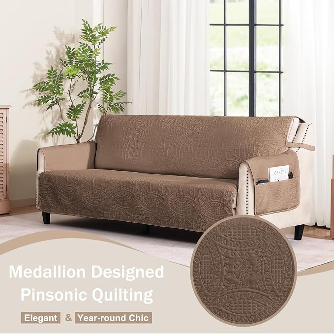 Quilted Raw Umber Sofa Slipcovers - Image 2