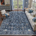 Tangsoo 5x8 Blue Area Rug, Washable Vintage Floral Large Rug Non Slip, Low Pile by Tangsoo