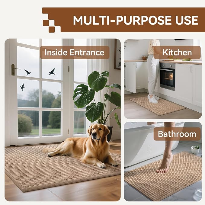 Front Door Mat 24''x35'', Absorbent Dirt Resist Washable Non Slip Low-Profile - Image 9