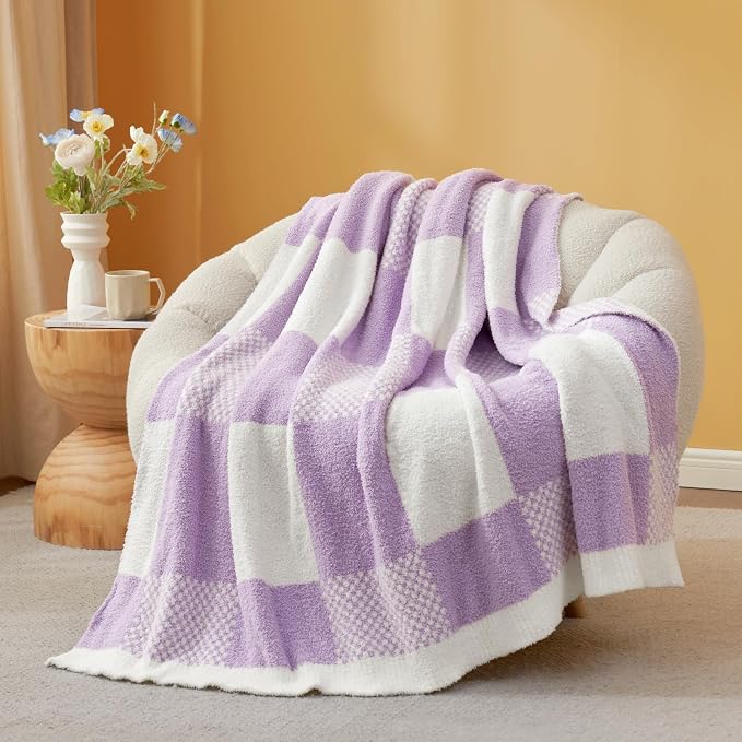 Snuggle Sac Checkered Blanket, Lilac Purple Throw Blanket - Image 6