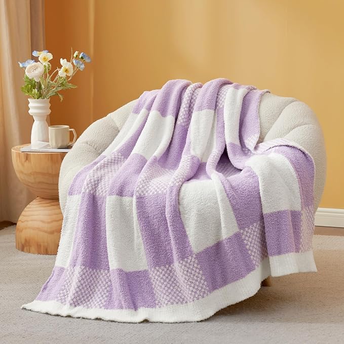 Snuggle Sac Checkered Blanket, Lilac Purple Throw Blanket by SnuggleSac