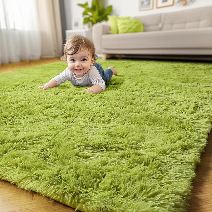 Amdrebio Grass Green Rugs 5x8 for Bedroom Living Room, Fluffy Shag Plush Area - Image 8