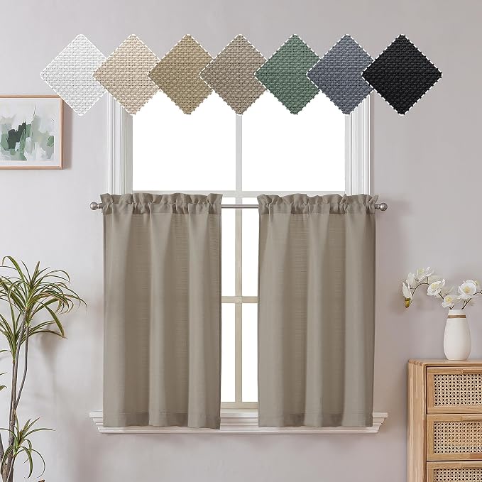 Chyhomenyc 2 Panels Stone Beige Kitchen Curtains 24 Inch Length Tier Curtains by Chyhomenyc