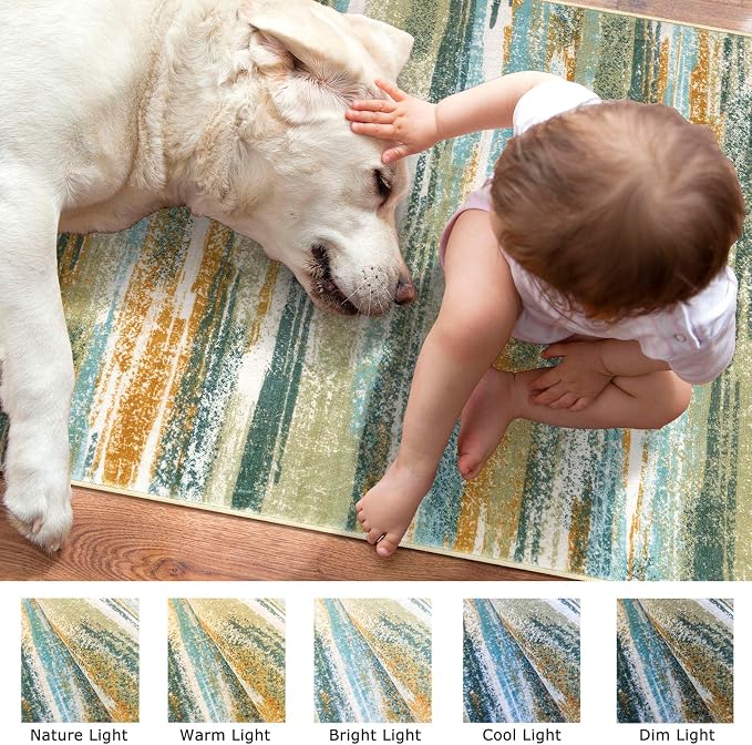 Lansny Modern Abstract 5x7 Machine Washable Area Rug Non-Slip Soft Bedroom - Image 3