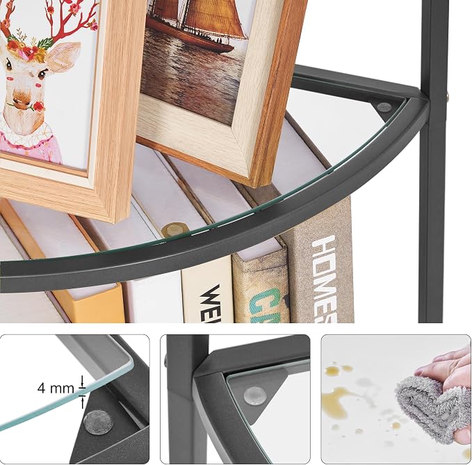 Homhedy 5-Tier Corner Shelf Stand, Metal Corner Bookshelf, Tempered Glass - Image 6