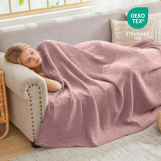 EMME Muslin Throw Blanket 100% Cotton Blankets - Image 4