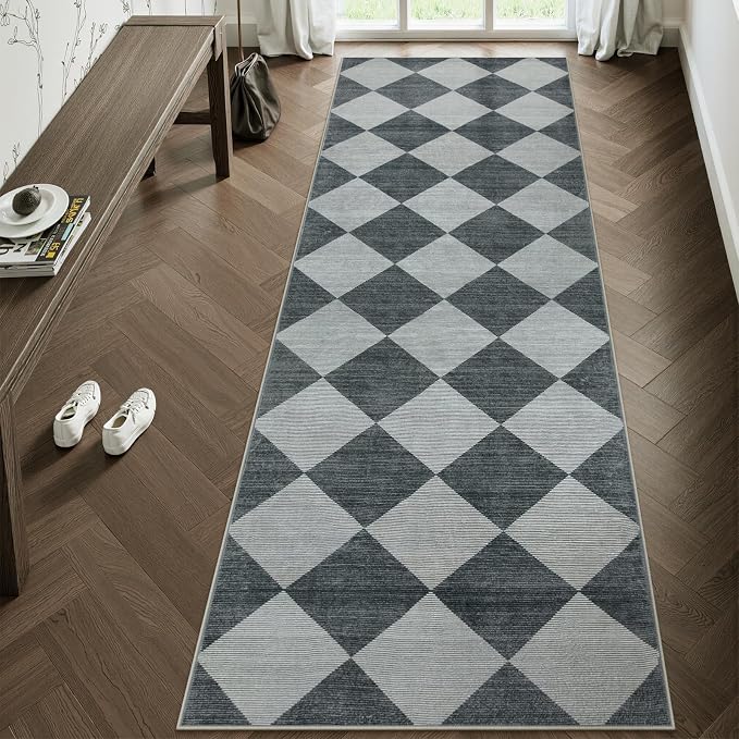 Beeiva Checkered Print Hallway Runner Rug 2.5x8, Ultra Thin Kitchen Runner Rugs - Image 8