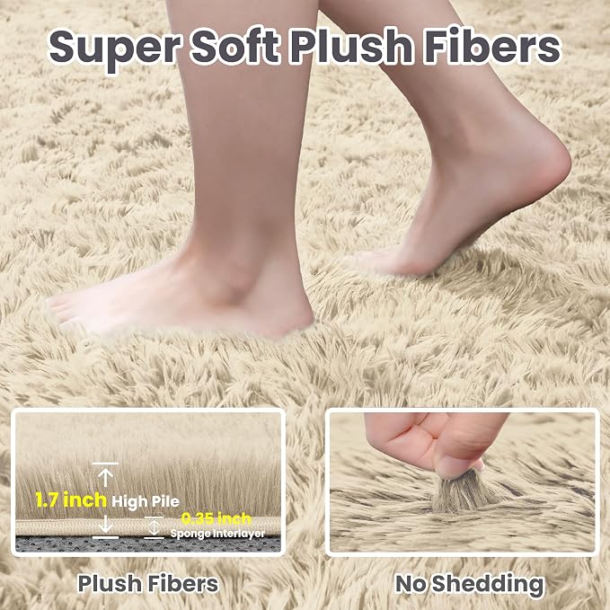 4x6 Area Rugs for Living Room Rug: Soft Fluffy Shag Beige Rugs for Bedroom - Image 5