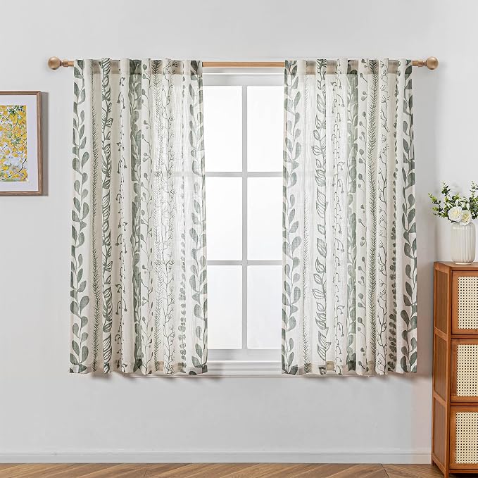 MEETSKY Sage Green Curtains 63 Inches Long Boho Curtains - Image 2