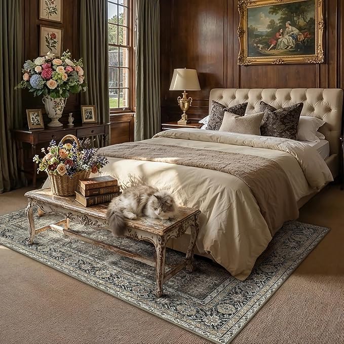 PureCozy Vintage Area Rug 5x8 Brown Washable Living Room Large Carpet Non Slip - Image 2