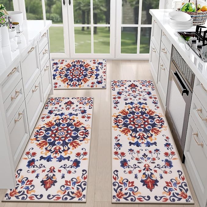HEBE Washable Kitchen Rugs Sets of 3, Non Slip Absorbent Kitchen Rugs and Mats by HEBE