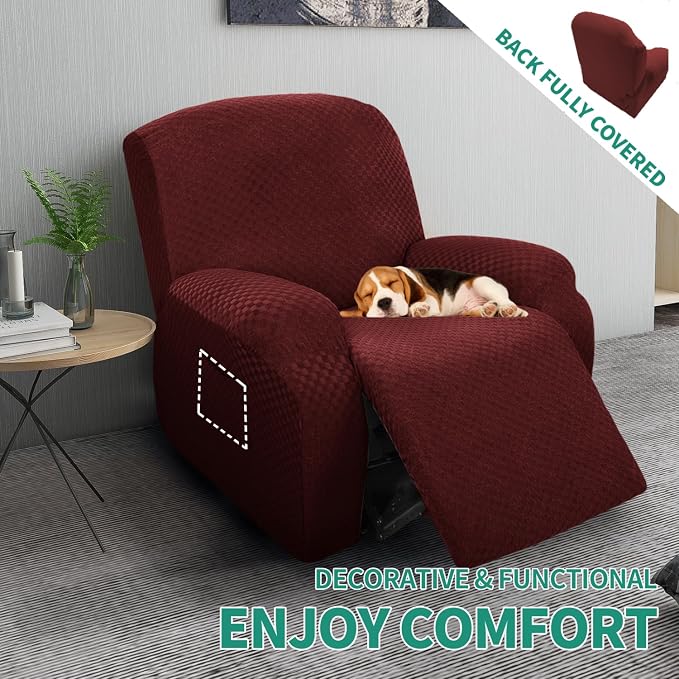 YEMYHOM 4 Pieces Stretch Recliner Slipcover Latest Jacquard Recliner Chair Cover - Image 2