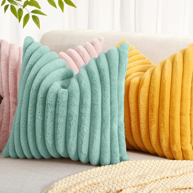 decorUhome Summer Cozy Faux Fur Throw Pillow Covers 26x26 Set of 2 Decorative - Image 7