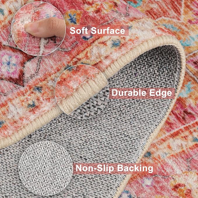 Yamaziot Washable Area Rug, 4x6 Non-Slip Boho Vintage Living Room Bedroom Rug - Image 4