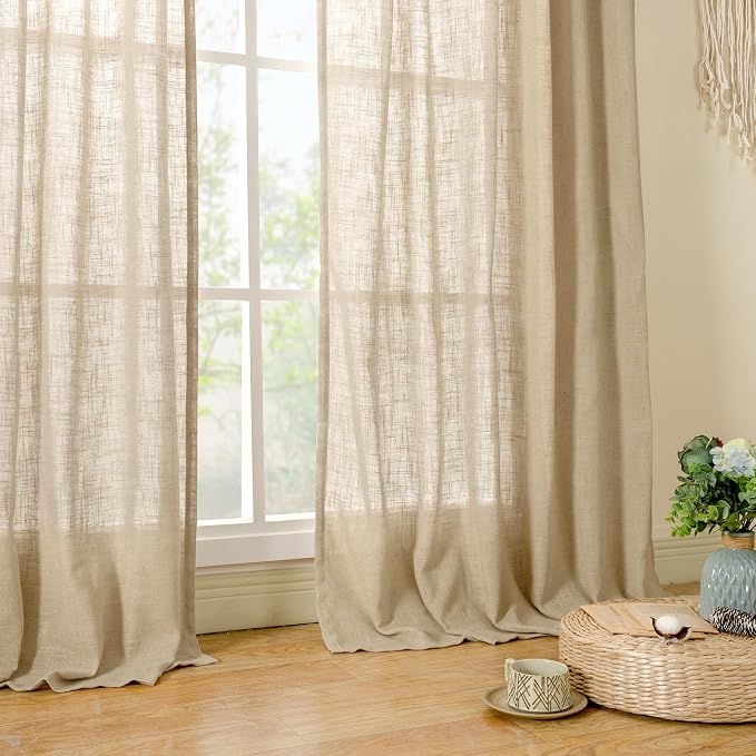 LAMIT Brown Linen Cafe Curtains 30 Inch Length, Semi Sheer Light Filtering - Image 9