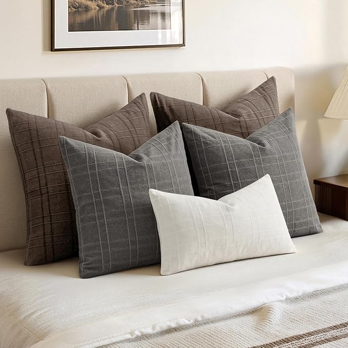MIULEE Decorative Linen Check Lumar Throw Pillow Covers Neutral Farmhouse - Image 5