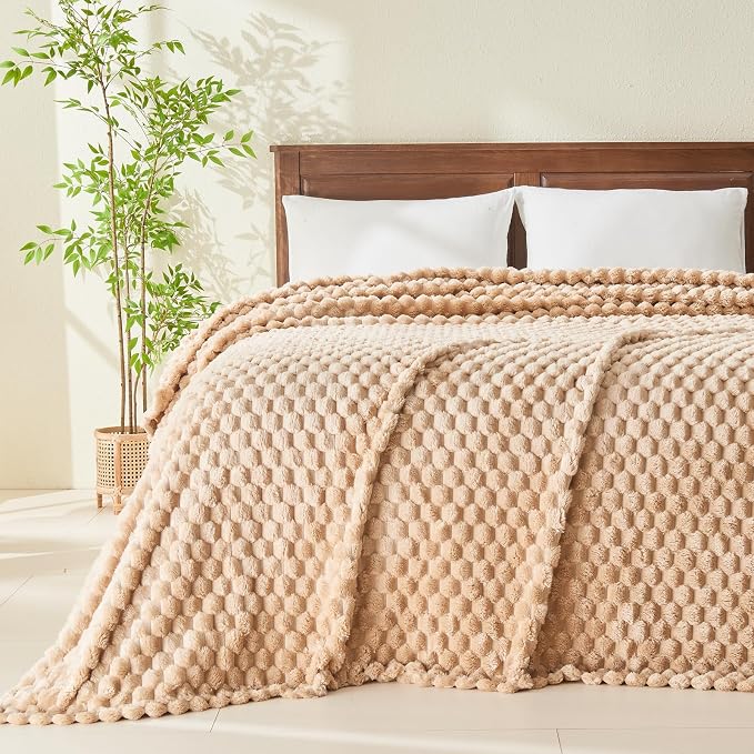 NEWCOSPLAY Super Soft King Blanket Brown Premium Silky Flannel Fleece 3D Clouds - Image 2